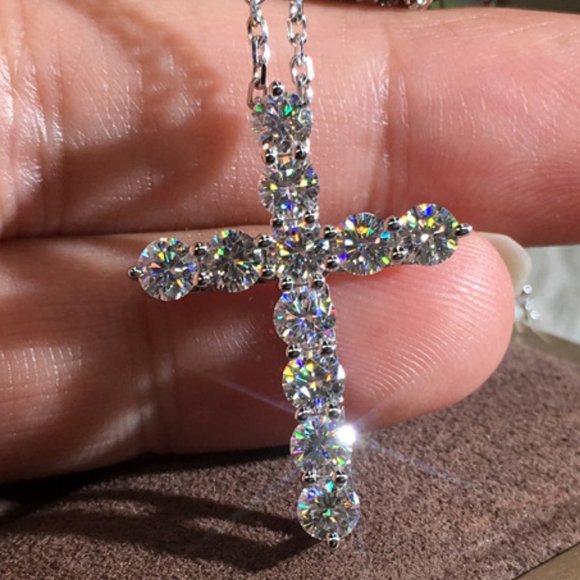 Jewelry - NEW 925 Silver Diamond Heart Cross Necklace
